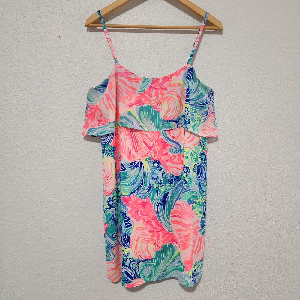 Lilly Pulitzer Seashell Print Flounce Cami Tropical Mini Dress Medium Resortwear